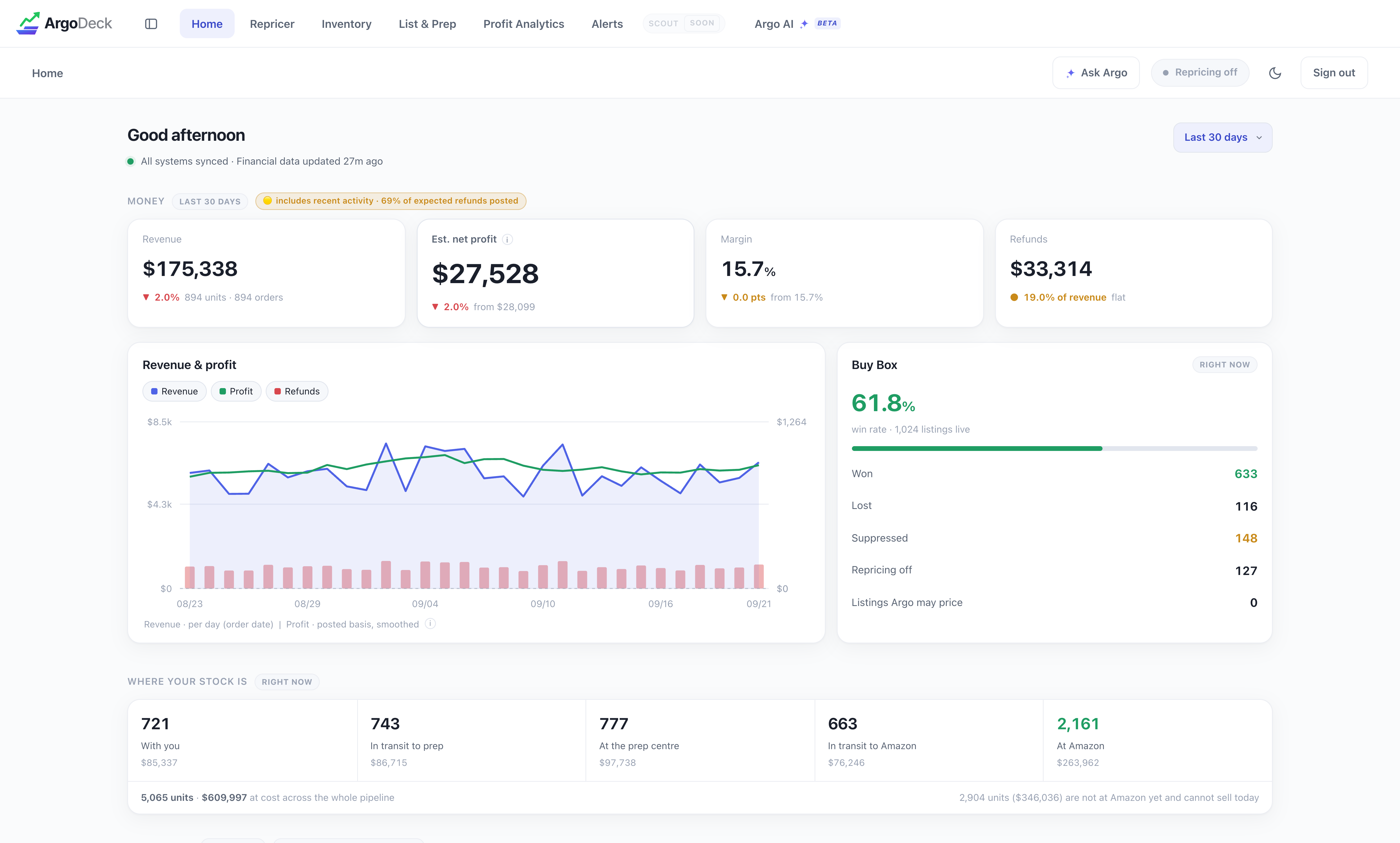 The ArgoDeck home dashboard